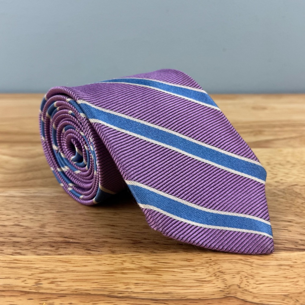 NEW Brooks Brothers Purple White Blue Diagonal Striped Silk Repp 3" Tie USA Made